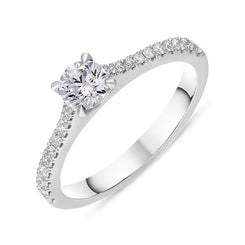 Platinum 0.62ct Diamond Round Brilliant Cut Shoulder Set Solitaire Ring, FEU-2552