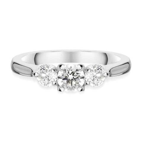 Platinum 0.77ct Diamond Brilliant Cut Trilogy Ring, FEU-1198.