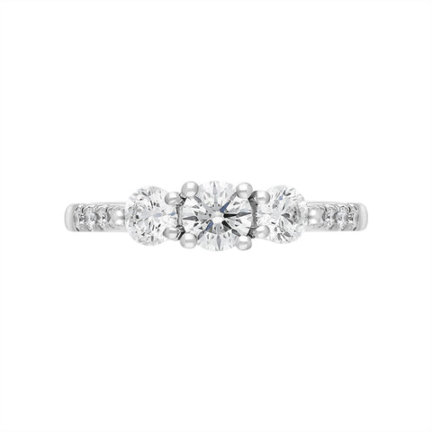 Platinum 0.85ct Diamond Shoulder Set Three Stone Ring