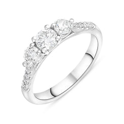 Platinum 0.85ct Diamond Shoulder Set Three Stone Ring FEU-2670
