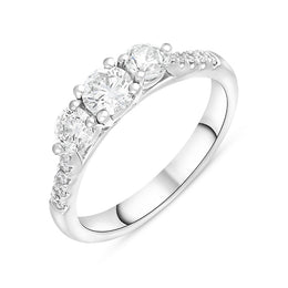 Platinum 0.85ct Diamond Shoulder Set Three Stone Ring FEU-2670
