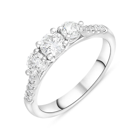 Platinum 0.85ct Diamond Shoulder Set Three Stone Ring FEU-2670