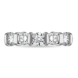 Platinum Diamond Five Stone Bar Set Half Eternity Ring, FEU-2564_2