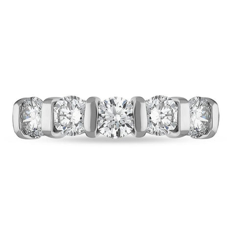 Platinum Diamond Five Stone Bar Set Half Eternity Ring, FEU-2564_2