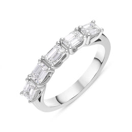 Platinum Diamond Five Stone Emerald Cut Half Eternity Ring, FEU-2548
