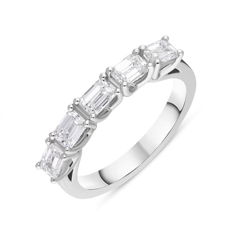 Platinum Diamond Five Stone Emerald Cut Half Eternity Ring, FEU-2548