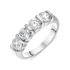 Platinum Diamond Four Stone Bar Set Half Eternity Ring, FEU-2563