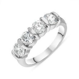 Platinum Diamond Four Stone Bar Set Half Eternity Ring, FEU-2563