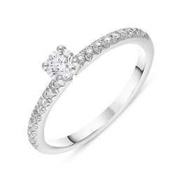 Platinum Diamond Shoulder Set Solitaire Ring, FEU-1904