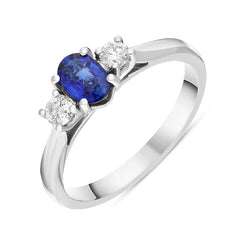 Platinum Sapphire Diamond Three Stone Ring, FEU-2447