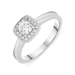 Platinum 0.38ct Diamond Brilliant Cut Cushion Halo Ring, FEU-1245. 