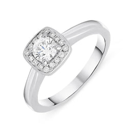 Platinum 0.38ct Diamond Brilliant Cut Cushion Halo Ring, FEU-1245. 