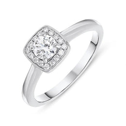 Platinum 0.38ct Diamond Round Brilliant Cut Halo Ring, FEU-618.