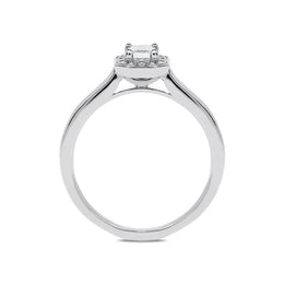 Platinum 0.46ct Diamond Emerald Cut Halo Ring, FEU-1368.