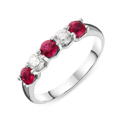 Platinum 0.46ct Ruby Diamond Half Eternity Ring FEU-2040