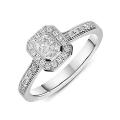 Platinum 0.63ct Diamond Emerald Cut Framed Cluster Ring FEU-619