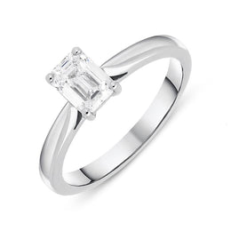 Platinum 0.70ct Diamond Emerald Cut Solitaire Ring. FEU-804.