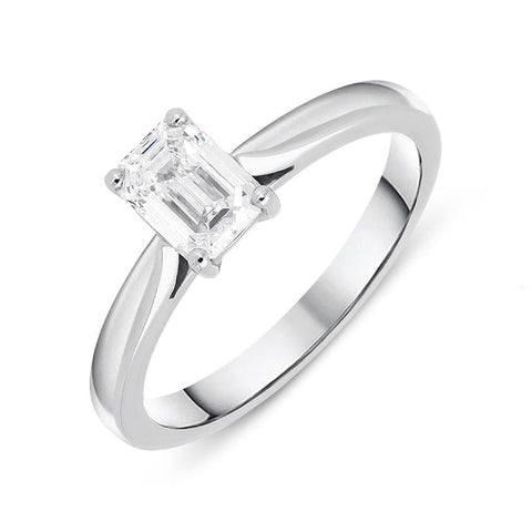 Platinum 0.70ct Diamond Emerald Cut Solitaire Ring. FEU-804.