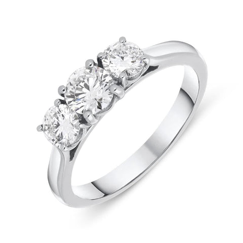 Platinum 1.01ct Diamond Brilliant Cut Trilogy Ring, FEU-1771.