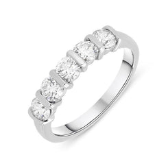 Platinum 1.05ct Diamond Five Stone Half Eternity Ring, FEU-938. 
