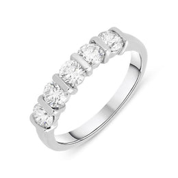 Platinum 1.05ct Diamond Five Stone Half Eternity Ring, FEU-938. 
