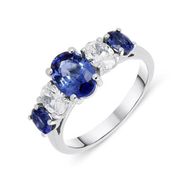 Platinum 1.99ct Sapphire Diamond Oval Five Stone Ring, FEU-1754.
