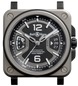 Bell & Ross watch with black dial and silver case on a white background