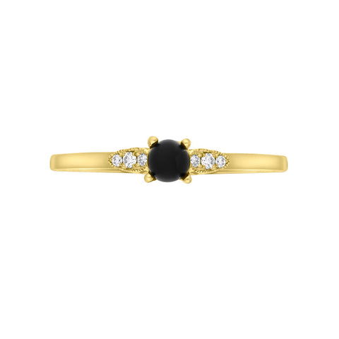 18ct Yellow Gold Diamond and Whitby Jet 6 Stone Ring