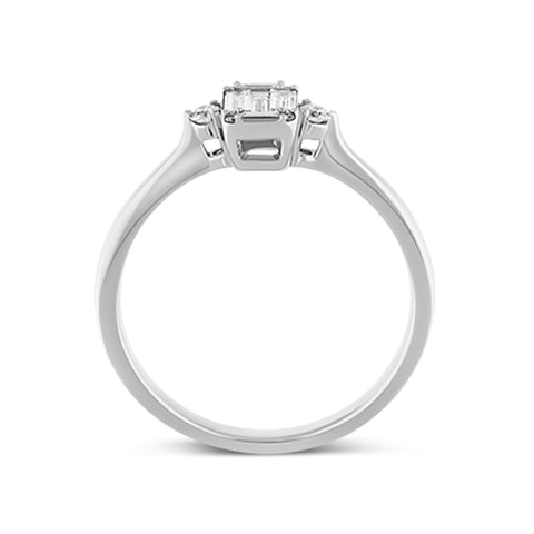 18ct White Gold 0.18ct Diamond Round and Baguette Cut Ring