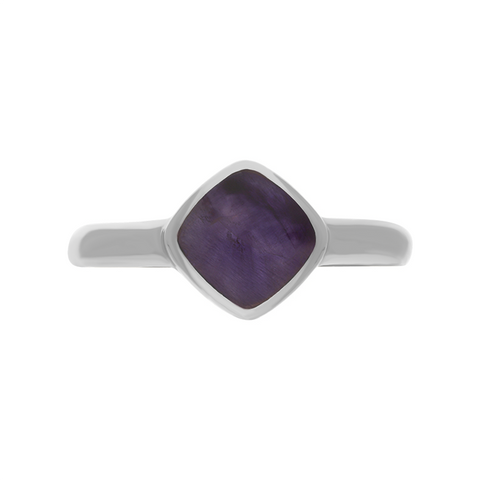 Sterling Silver Blue John Cushion Ring, R406.