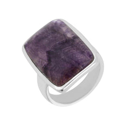 00113907 C W Sellors Sterling Silver Blue John Large Long Chunky Oblong Ring, R836.