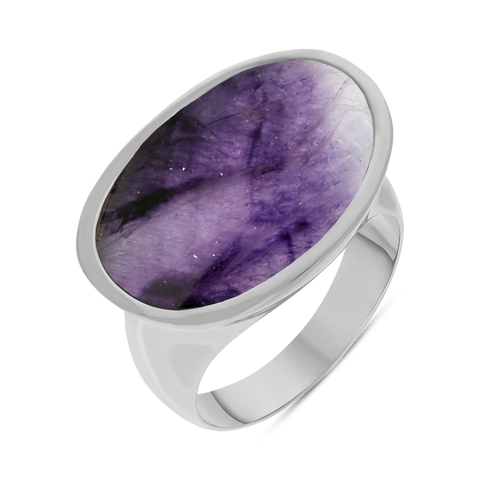 Sterling Silver Blue John Oval Statement Ring, R838.