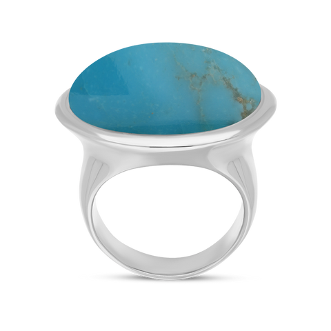 Sterling Silver Turquoise Wide Oval Flow Ring, R839.