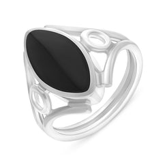 Sterling Silver Whitby Jet Marquise Open Shank Unique Ring