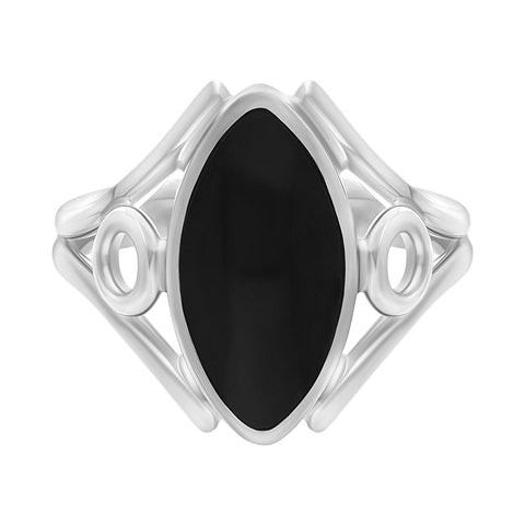 Sterling Silver Whitby Jet Marquise Open Shank Unique Ring