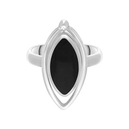Sterling Silver Whitby Jet Marquise Open Edge Unique Ring