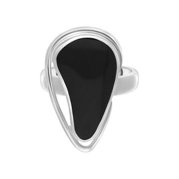 Sterling Silver Whitby Jet Abstract Oval Open Edge Unique Ring