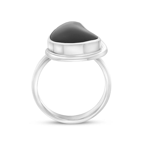 Sterling Silver Whitby Jet Abstract Oval Open Edge Unique Ring