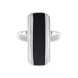 Sterling Silver Whitby Jet Oblong Solid Edge Ring