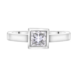 18ct White Gold 0.89ct Diamond Princess Cut Solitaire Ring - Size P