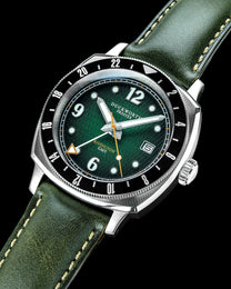 Duckworth Prestex Watch Rivington GMT Green Fume Olive Green Leather