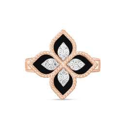 Roberto Coin Princess Flower 18ct Rose Gold Diamond Black Jade Ring ADV888RI1837 RW top
