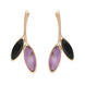 Rose Gold Vermeil Whitby Jet Amethyst Two Leaf Drop Stud Earrings E2433