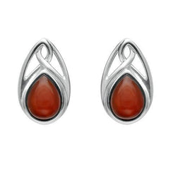 Sterling Silver Carnelian Pear Shaped Celtic Stud Earrings E973