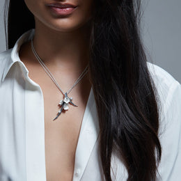 Shaun Leane Cherry Blossom Sterling Silver 0.19ct Diamond Pearl Flower Necklace