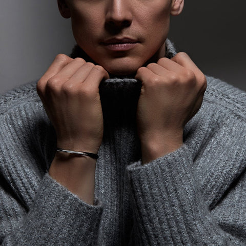 Shaun Leane Single Arc Silver Black Leather Bracelet