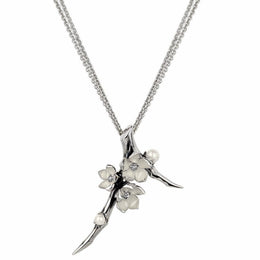 Shaun Leane Cherry Blossom Sterling Silver 0.19ct Diamond Pearl Flower Necklace, CB009.SSWHNOS.