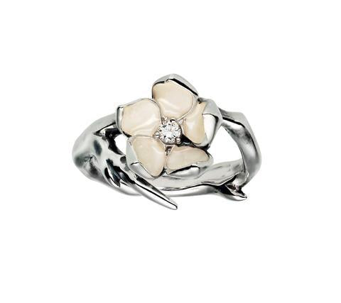 Shaun Leane Cherry Blossom Sterling Silver Diamond Flower Ring, CB001.SSWHRZ.