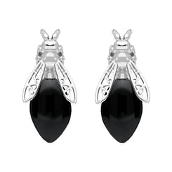 Sterling Silver Whitby Jet Bee Stud Earrings, E2424.