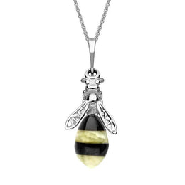 Sterling Silver Whitby Jet Amber Bee Drop Necklace, P3143.
